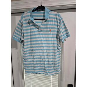 Polo Ralph Lauren Mens XL Striped Short Sleeve Polo Light Blue White Stripe